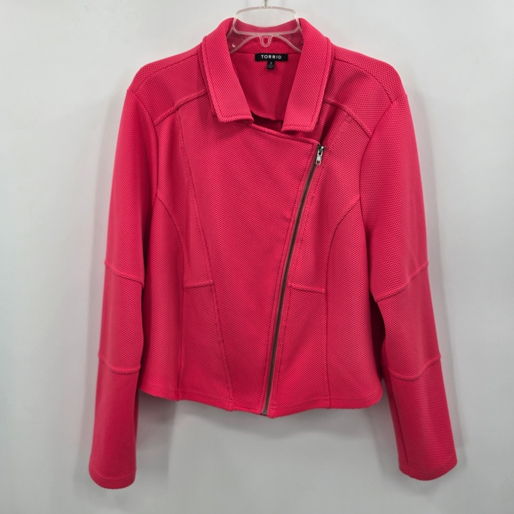 Torrid Blazer Womens 2 Pink Waffle Knit Moto Jacket Plus Asymmetrical Zip